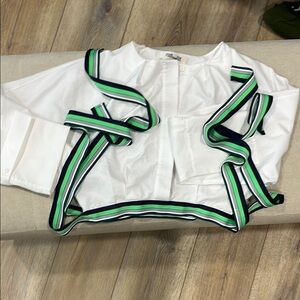 Diane Von Furstenberg White Top with Green and Blue Stripes
